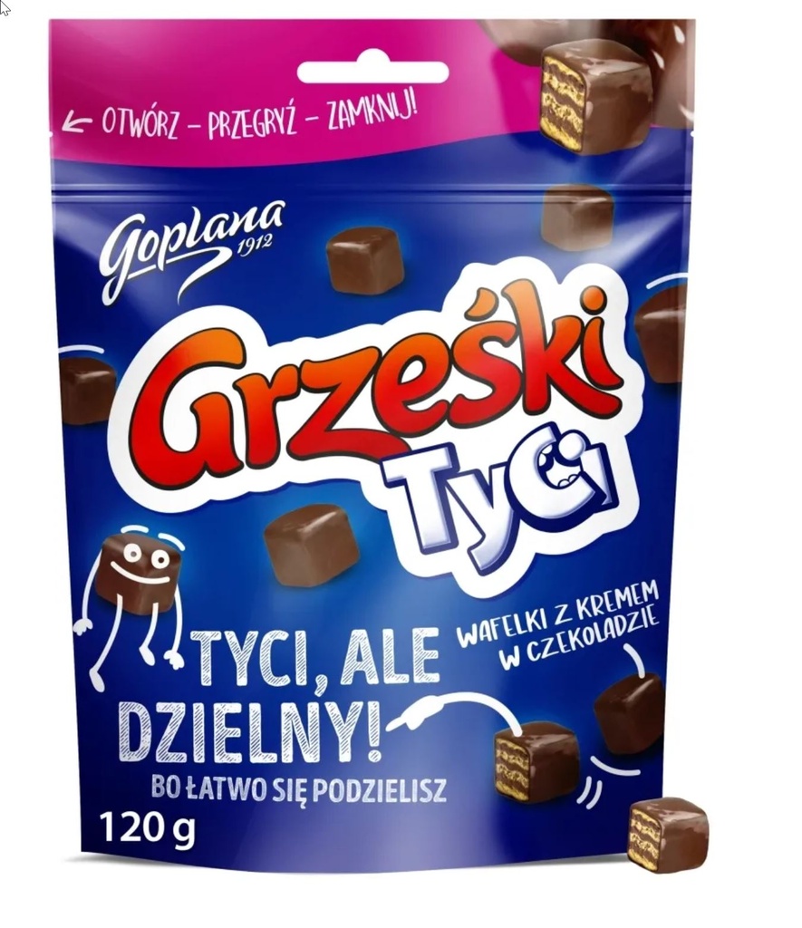 Grześki Tyci Wafelki z Kremem w Czekoladzie Deserowej 120g