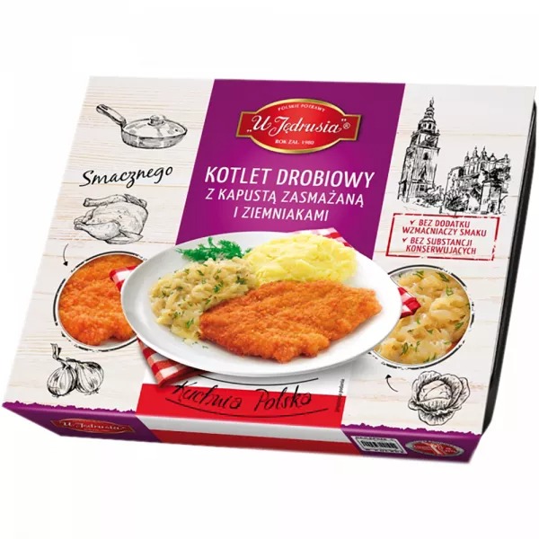 Kotlet drobiowy z puree i kapustą zasmażaną 400g U Jedrusia [REKSIO_FR]