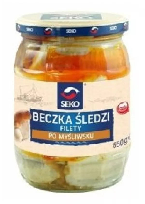 Beczka śledzi filety po myśliwsku 550g Seko