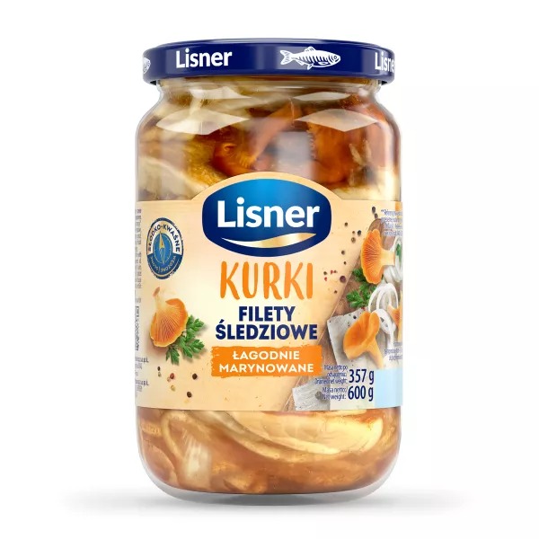 Filety Śledziowe Łagodne Marynowane z Kurkami 600g Lisner