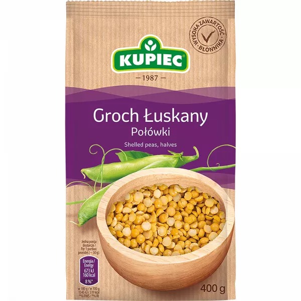 Groch Łuskany Połówki 400g Kupiec