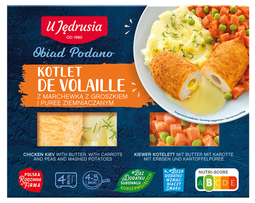 [541-1] Côtelette de volaille avec beurre, carottes, petits pois et purée de pommes de terre 400g - UJ